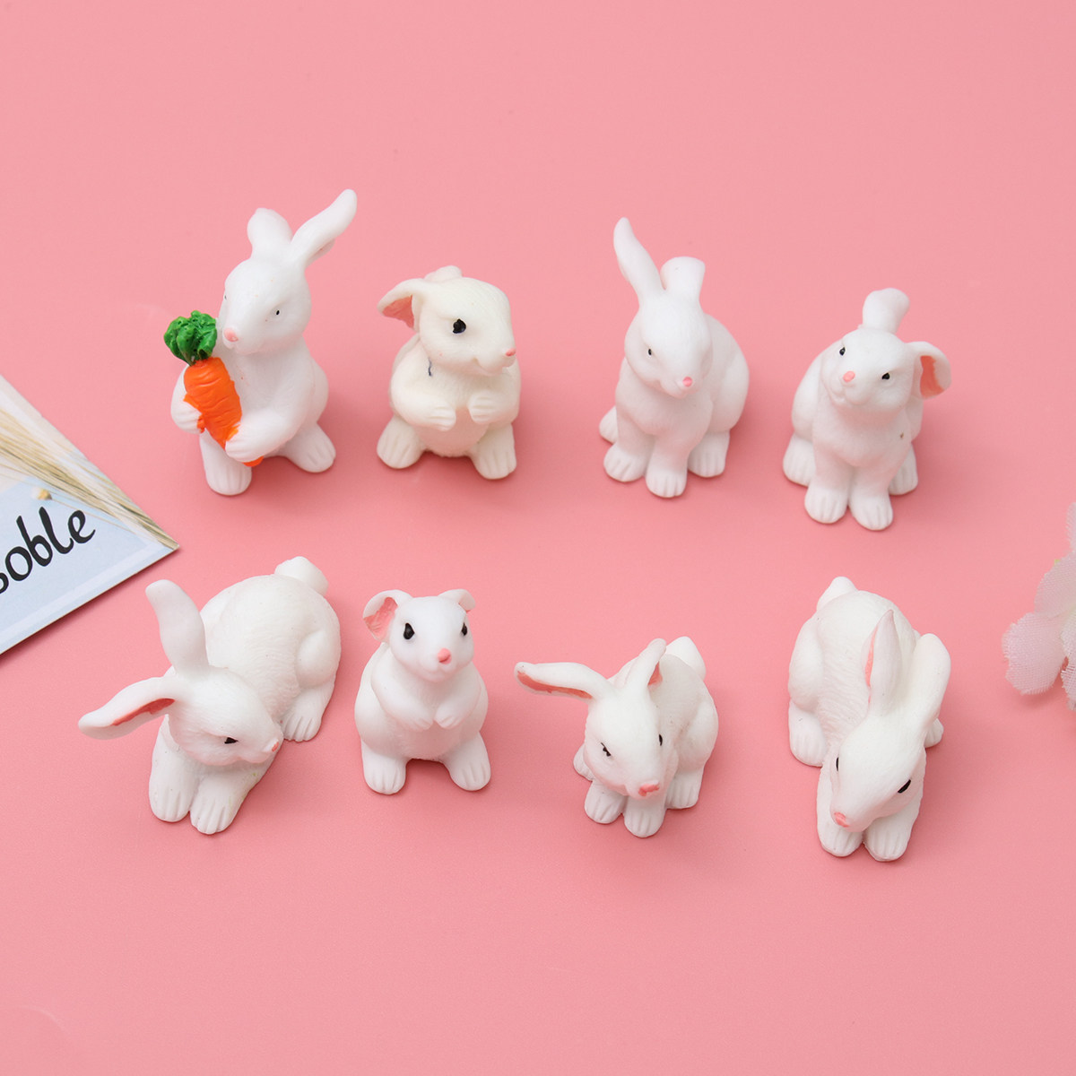 Bonsai Garden For Desk - 8Pcs Resin Garden Miniatures Rabbit Set